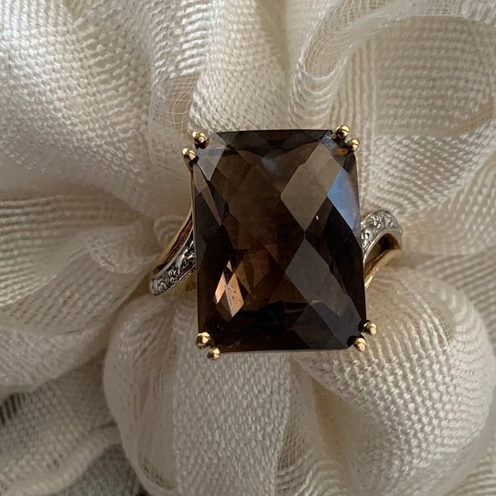 10K YG Smoky Quartz diamond Ring Sz. 7